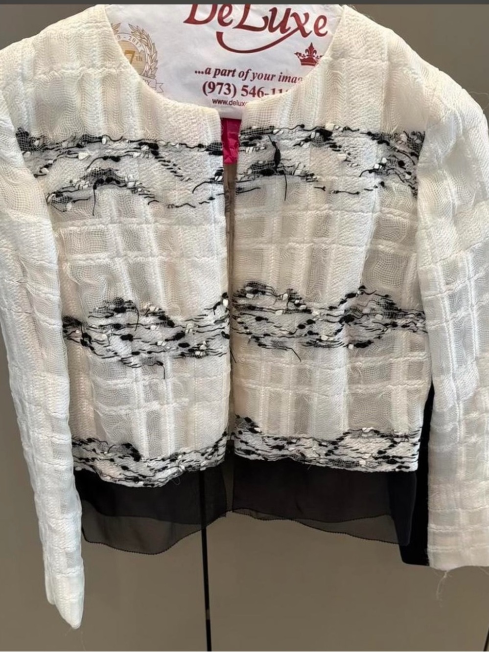 Prabal Gurung White Textured Open-Front Jacket with Black Accents
